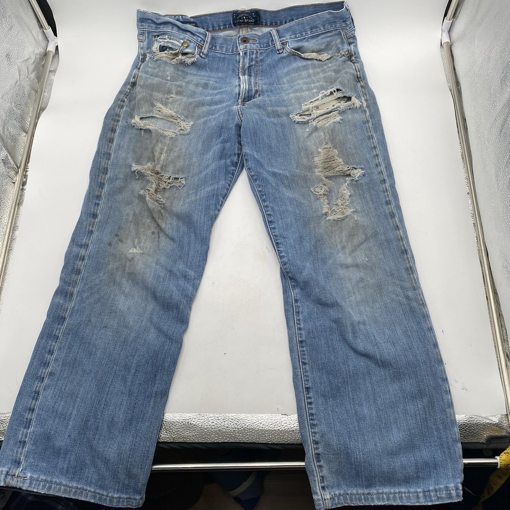 Lucky‎ Brand 361 Vintage Straight Mens 34x28 Distressed Destroyed Blue Jeans